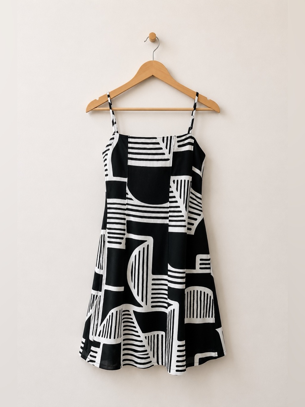 Promesa Geo Print Mini Dress M Abstract Black White Strappy Summer